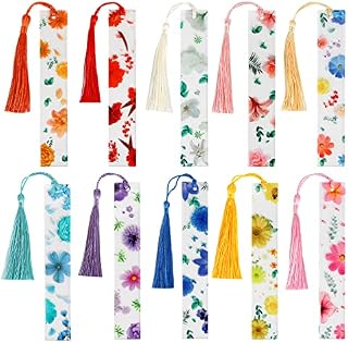 10Pcs Floral Bookmark Pressed Flower Bookmark Transparent Dried Flower Bookmark Reading Page Markers with Tassel Bookmarker for Women Readers Teachers Students School Classroom Reading Presents
