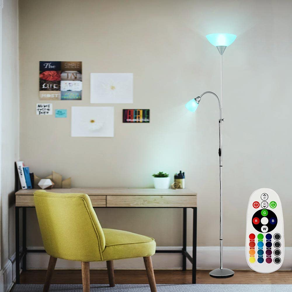 Deckenfluter dimmbar mit Fernbedienung LED Stehlampe, bewegliche Leselampe, RGB Farbwechsel, warmweiß, DxH 28 x 180 cm