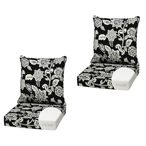 Image of Arden Outdoor Foam Deep Seat Cushion, 2-Pack, 22x24, Premium High-Density Foam, Never Flattens, Weather-Proof for Patio Chair Sofa Couch, Ashland Black Jacobean