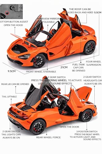 Image of Magicwand 1:24 Scale Die-Cast McLLaren 720S【Large】【Convertible】【Random Color】 with 4 Openable Doors Working Steering,Lights & Music【Pack of 1】