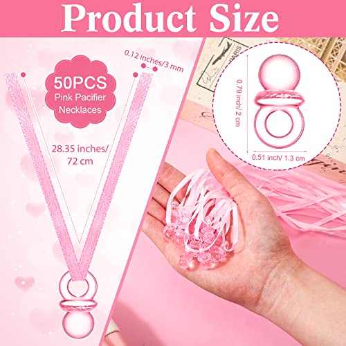 Image of Wesiti 51 Pcs Cool Baby Shower Game Wooden Sign Gift Sets 50 Baby Shower Pacifiers Necklace Acrylic Pacifier for Gender Reveal Party Favor(Bear,Pink)