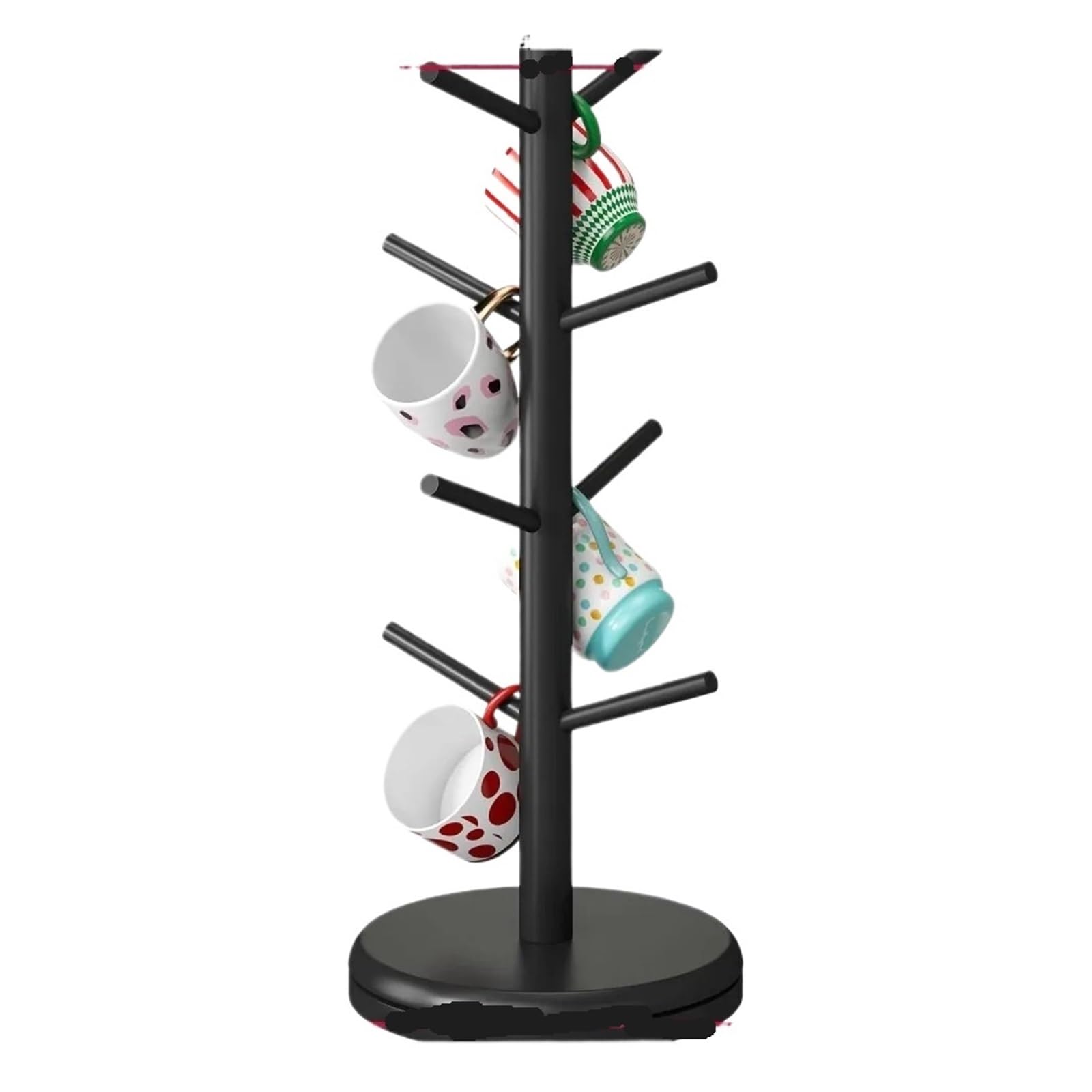 Yonmledo One Color Mug Stand 360° Rotating Mug Rack, 8-Hook Coffee Cup Holder For Countertop, Kitchen Organizer (Black)
