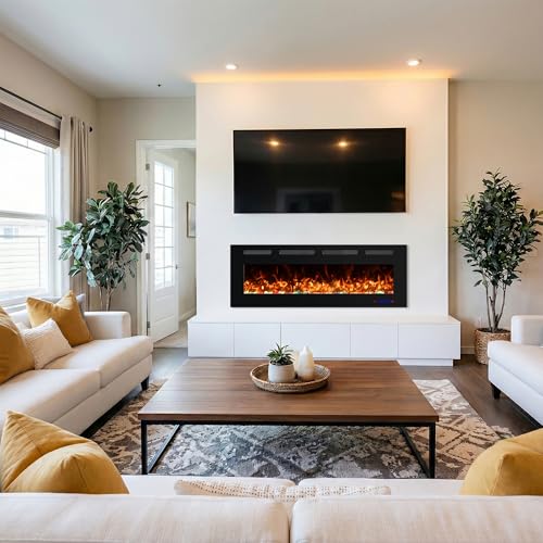 Oxhark Flame 50 Inches Electric Fireplace, Wall Mounted Fireplace Inserts Electric Heater, Flame Effects Like Real Flame, Low Noise, Timer & Thermostat Setting, 750W/1500W by Oxhark Flame - Image 8