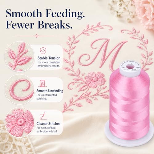 Image of Simthread 5500Yds /5000M 40WT Polyester Embroidery Thread Md Rose Pink S074 | Large 5000M spool feeds smoothly with stable 40WT polyester thread for home and commercial embroidery machines.