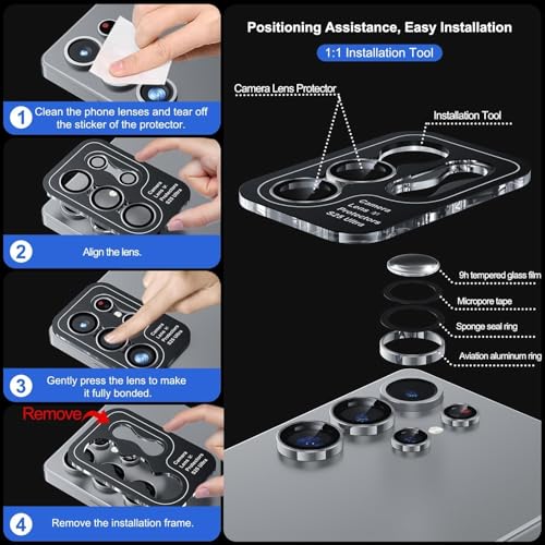 Image of WSKEN for Samsung Galaxy Ultra Camera Lens Protector, Ultra Thin Scratch Resistant 9H Tempered Glass with Aluminum Metal Circle Camera Screen Protector Cover Accessories (Silver, S24 Ultra)