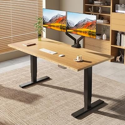 FLEXISPOT E6 MAX Bamboo 55x28 Inch Dual Motor 3-Stage Heavy Duty Standing Desk, 330lbs Weight Capacity, Height Adjustable Desk w/Cable Management & Wheels (Solid Bamboo Desktop + Black Frame)