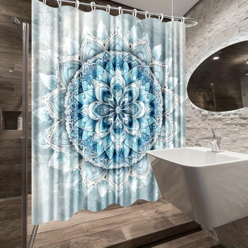 Rideau de douche ambiance chaleureuse à motif de fleurs bleues - 5