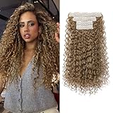 FLUFYMOOZ hair extensions Clip-in-Haarverlängerungen, 4-teilig, 100% reine Proteinseide, Haarverlängerungen, lang, weich, natürlich, 50 cm, lockige Haarverlängerung für Frauen (Dunkelblond)