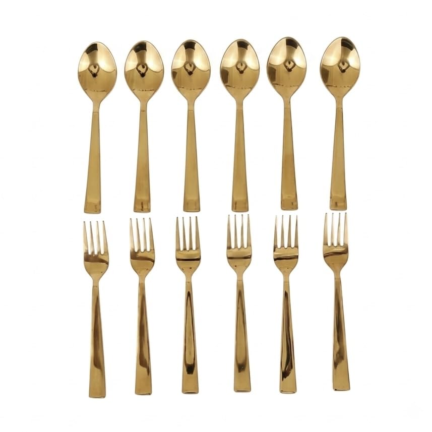 Image of Cutlery Set for Dining Table (Set of 12, Stainless Steel PVD Gold Spoons - 6 & Forks - 6), Kitchen Utensils, 100% Food Grade, Non-Toxic, Anti-Rust, Dishwasher Safe, Ideal Gifting Set
