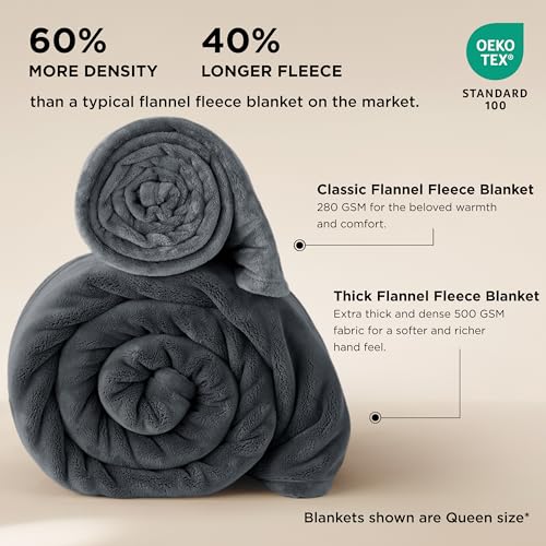 Bedsure Fleece King Size Blanket for Bed - GentleSoft Warm, Cozy, Soft & Thick Blanket for Winter, Heavy 500Gsm Anti-Static Design, Ideal for Couch & Sofa, Grey, 108x90 Inch