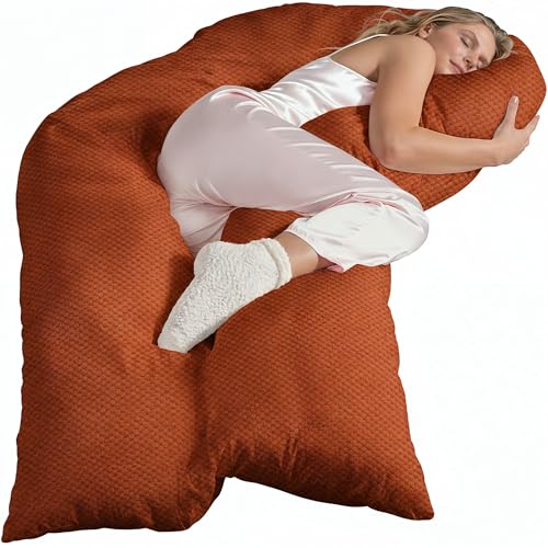 Traumreiter Seitenschläferkissen Jumbo XXL langes und extra hohes orthopädisches Komfortkissen, Schwangerschaftskissen zum Schlafen Kissen Schwangere Schlafkissen mit Bezug Terrakotta Deluxe