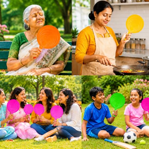 Image of Multicolor Plastic Handheld Summer Cooling Fan - Lightweight Thin Hand Fan with Strong Airflow | Easy to Carry Outdoor Travel Fan | Plastic Hand fan manual for daily use (8)