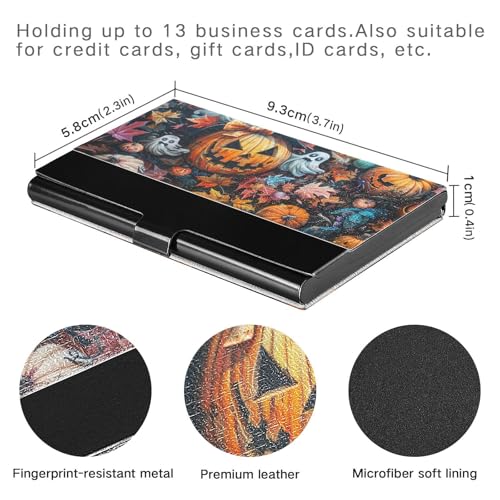 KLL Halloween Pumpkin Ultra-Thin Pocket Business Card Holder with Leather and Stainless Steel Card case Holder for Protects Your Cards tarjetero para Hombre3