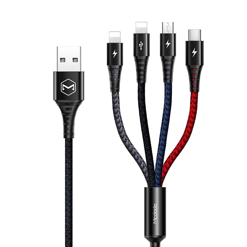 Mcdodo The Prito 4 In 1, 3A Fast Charging Cable Double Lightning/Micro/Type C, Reliable For Banding And Tangle Free