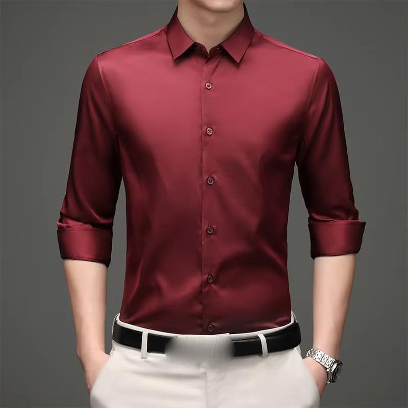 Chemise décontractée pour homme manches longues WOLONG extensible couleur mince - 3