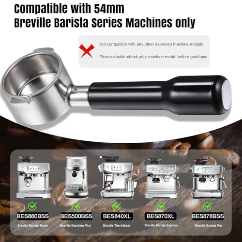 Image of 54mm Bottomless Portafilter for Breville Barista Express 18g Filter Basket Fit Breville 54mm Espresso Machines (BES870XL 880BSS 878BSS 840XL 500BSS 450BSS Duo Temp Pro) Black Portafilter