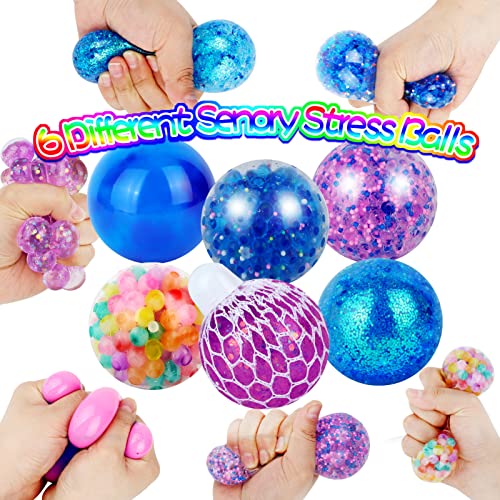 Stress Balls For Kids 6Pack, Stress Relief Squishy Squeeze Balls Fidget Toys For Adults, Netos Unbreakable Squishies Ball Sticky Balls For Autism Sensory/Adhd, Durable Colorful Balls #TOP26