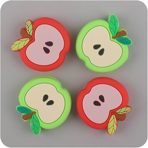 Miniatura 4 de 16 cuentas de silicona para frutas, cuentas de manzana roja y verde, cuentas focales de silicona, cuentas planas en forma de dibujos animados,