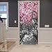 A.Monamour Adesivo Porta Autoadesiva Primavera Rosa Ciliegio In Fiore Foresta Di Alberi A Central Park New York Vinile PVC Adesivi per Porte Interne 3D Pellicola Adesiva Poster Sticker Murale