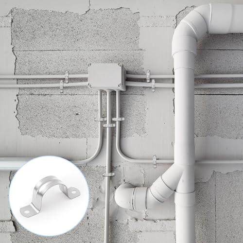 Image of Yaocom 200 Pcs 1 Inch Opening Pipe Strap 304 Stainless Steel Conduit Clamp Reinforced Rigid 2 Hole U Bracket for Pipe Fixing on Various Surfaces