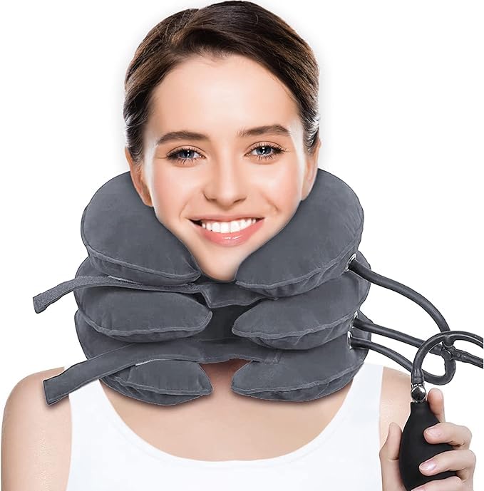 cervical neck traction device, inflatable neck stretcher, one size fits all, for neck & shoulder pain relief, posture correction