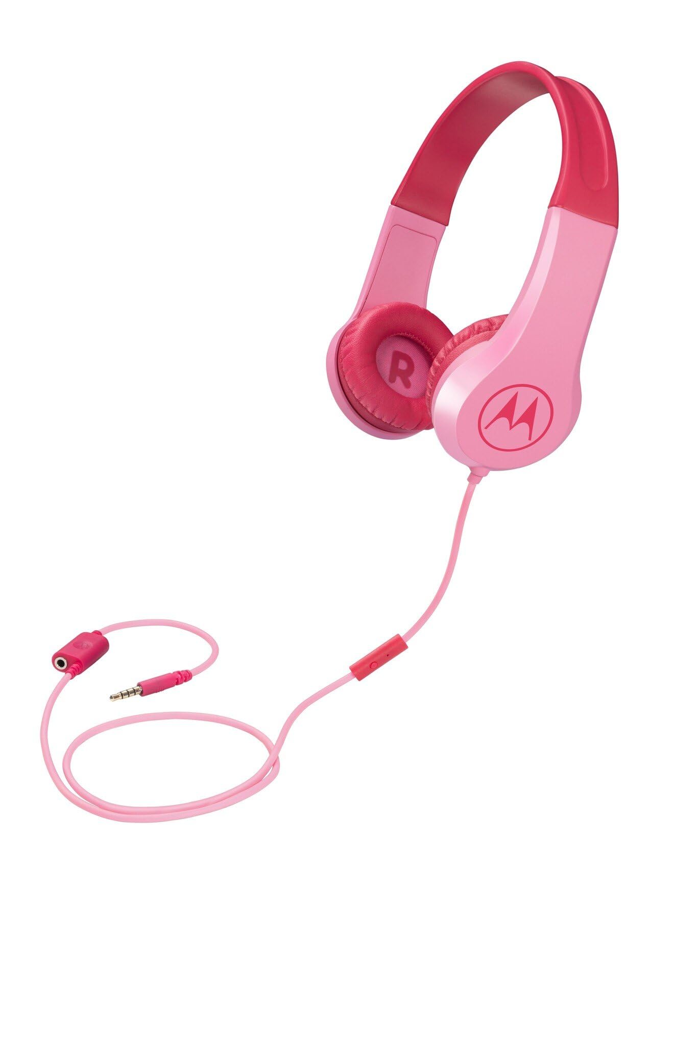 Motorola Sound Squads 200, Kids Wired Headphones with Anti-Allergic Cushion, Enhanced Bass, In-Line Mic and Voice Assistant Compatible with 3.5mm Aux, Pink (Pack of1)