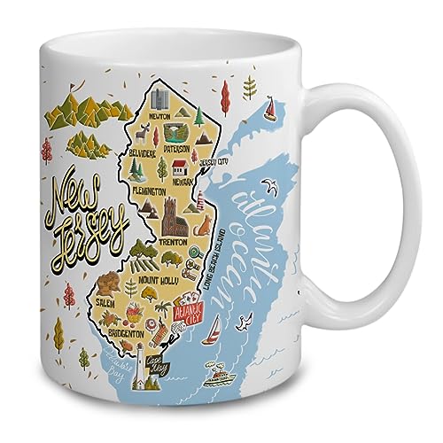 New Jersey NJ Symbols Coffee Mug New Jersey Souvenirs and Gifts 11 oz White Mug Gift Idea For Men and Women Born And Raised In The Garden State New Jersey, White
