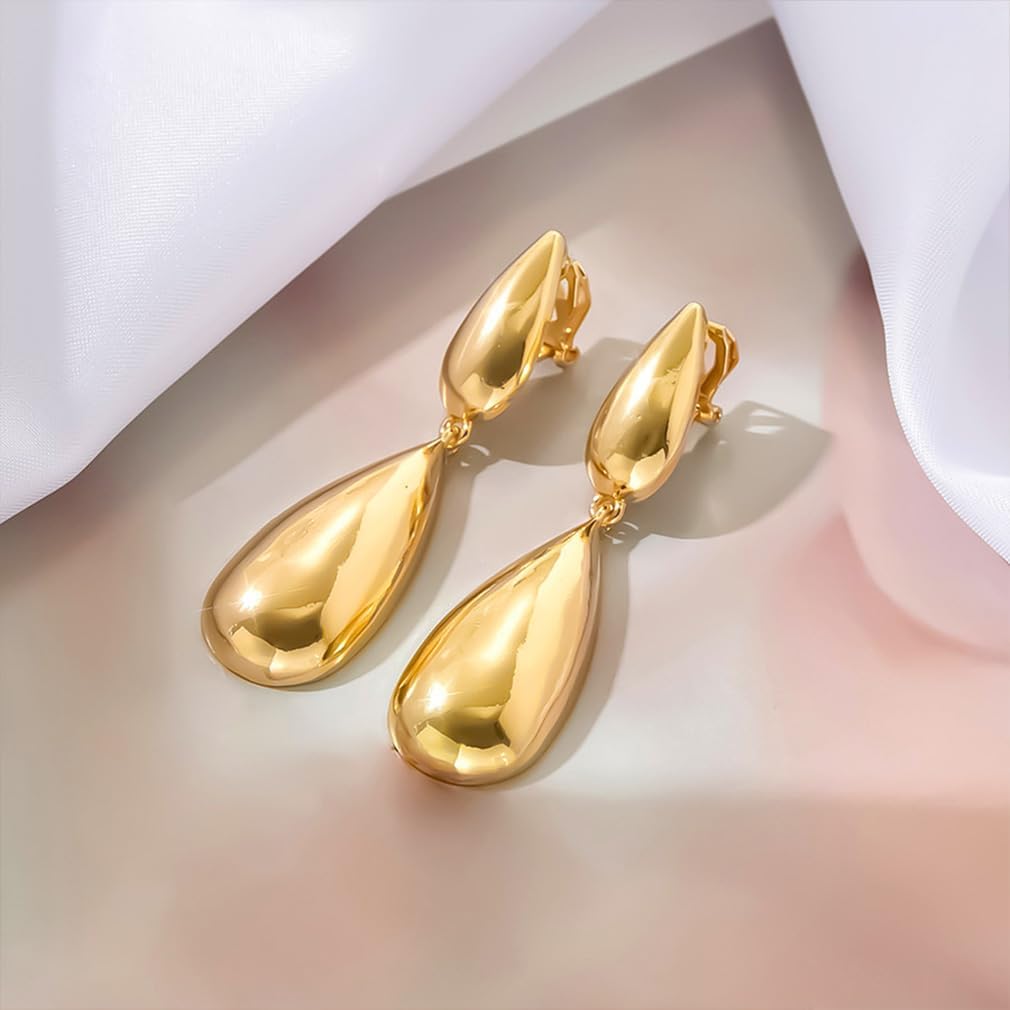 Gold Teardrop Clip On Earrings for Women Vintage Chunky Gold Puffy Tear Drop Statement Earring Fashion Non Pierced Hip Hop Jewelry 70s 80s Accessories - Image 5