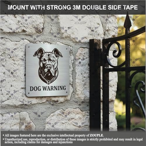 Image of Beware of Dog Sign, Pitbull, 8x8 Inch, Durable Steel, Triple Mount