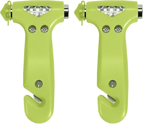 Vista 8 de Paquete de 2 martillos de seguridad para automóvil, martillo de escape de emergencia automático con rompeventanas y cortador de cinturón de Verde