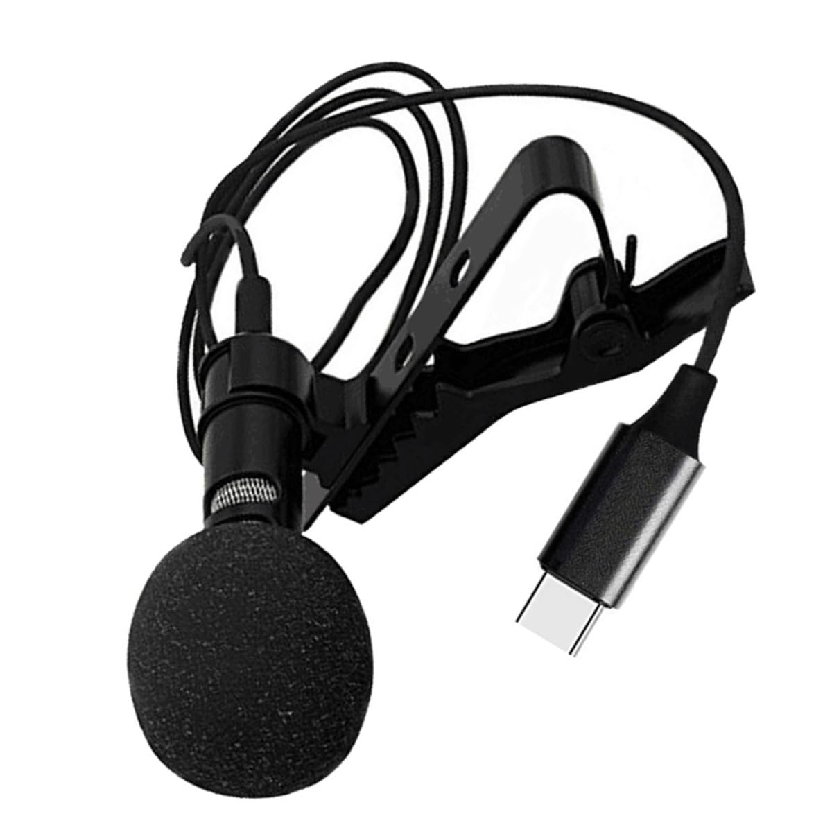 BESPORTBLE Mini Lavalier Microphone with Clip, Type C Connector, Black