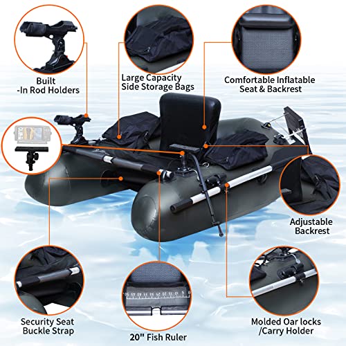 Inflatable Fishing Float Tube, Belly Boat Fishing with Adjustable Backpack Straps, Storage Pockets, Fish Ruler, Pump, Oar, Float Tubes for Fishing, 350 LBS Load Capacity - Image 4