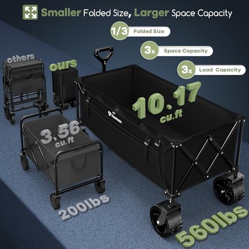 image for Hikemoon 300L Extra Large Wagons Carts Foldable, 560LBS Heavy Duty Col
