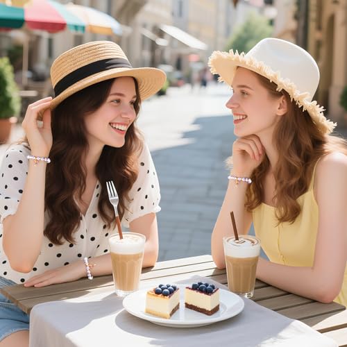 Bow Charm Bracelet for Women Vintage Flower Beaded Handmade Gold Dainty Stretch Bracelet Romantic Jewelry Gift4