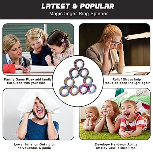 9Pcs Magnetic Ring Fidget Toys, Fidget Toy Pack, Stress Relief Magnetic Rings, Adhd Anxiety Relief Decompression Finger Magnetic Ring, Funny Gifts Kids Magnetic Spinner Ring For Boys Girls #TOP6