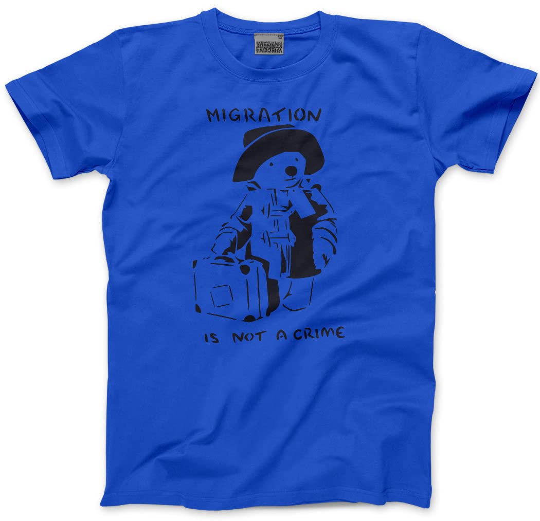 Hotscamp Men's Blue Migration Is Not A Crime Banksy Unisex T-Shirt - XX-Large