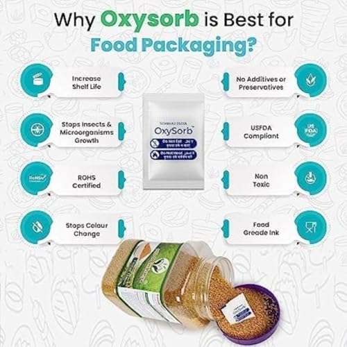 Image of OXYSORB Oxygen Absorbers for Longer Shelflife and Freshness of Food (Pack of 50) Works in Mylar Bags, Mason Jars, and Vacuum Bags for Bulk Packaging with indicator and vacuum packed. (20CC)