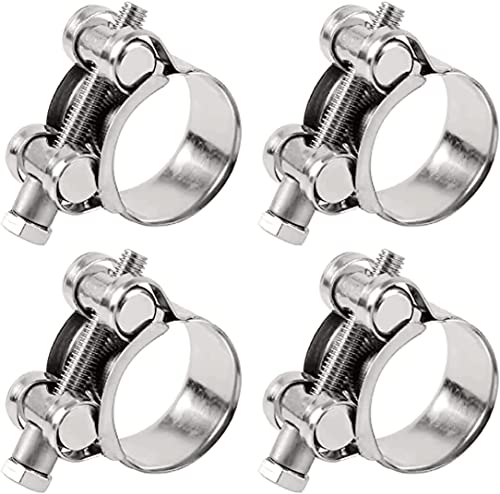 T-Bolt Hose Clamps Adjust Tube Clamps 23-25mm 304 Stainless Steel Heavy Duty Pipe Tube Clamp(4 Pcs), Silver
