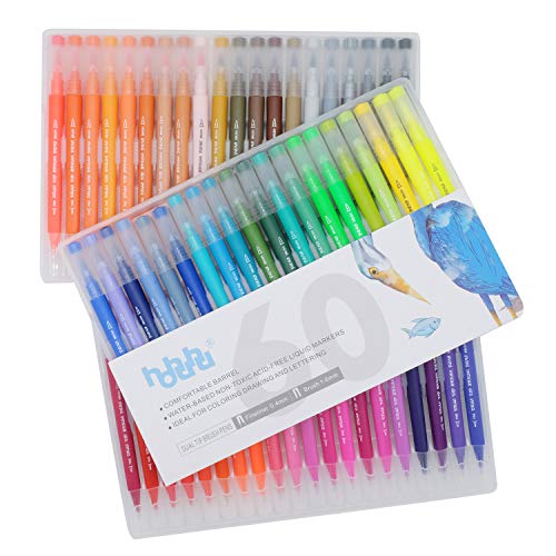 60 Colours Watercolor Dual Brush pens Calligraphy Pen Set Fine Liner and Brush Tip Markers Colored Pens, Art Pens for Adult Coloring Book and Bullet Journal HO-C-60