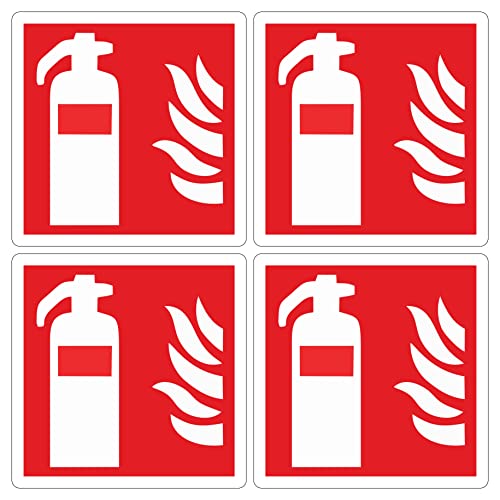 pubblimania 4 Stück PVC-Feuerlöscher-Aufkleber widerstandsfähig für Außen- und Innenbereich (14 5 x 14 5 cm) (4 Feuerlöscher-Aufkleber)