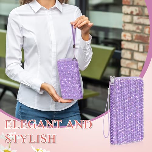 Image of MotiMind Purple Bling Gift Glitter Sparkly Wallet for Women Rhinestone /Pearl Wallet RFID Blocking Phone Purse Gifts for Mother's Day (Pearl)