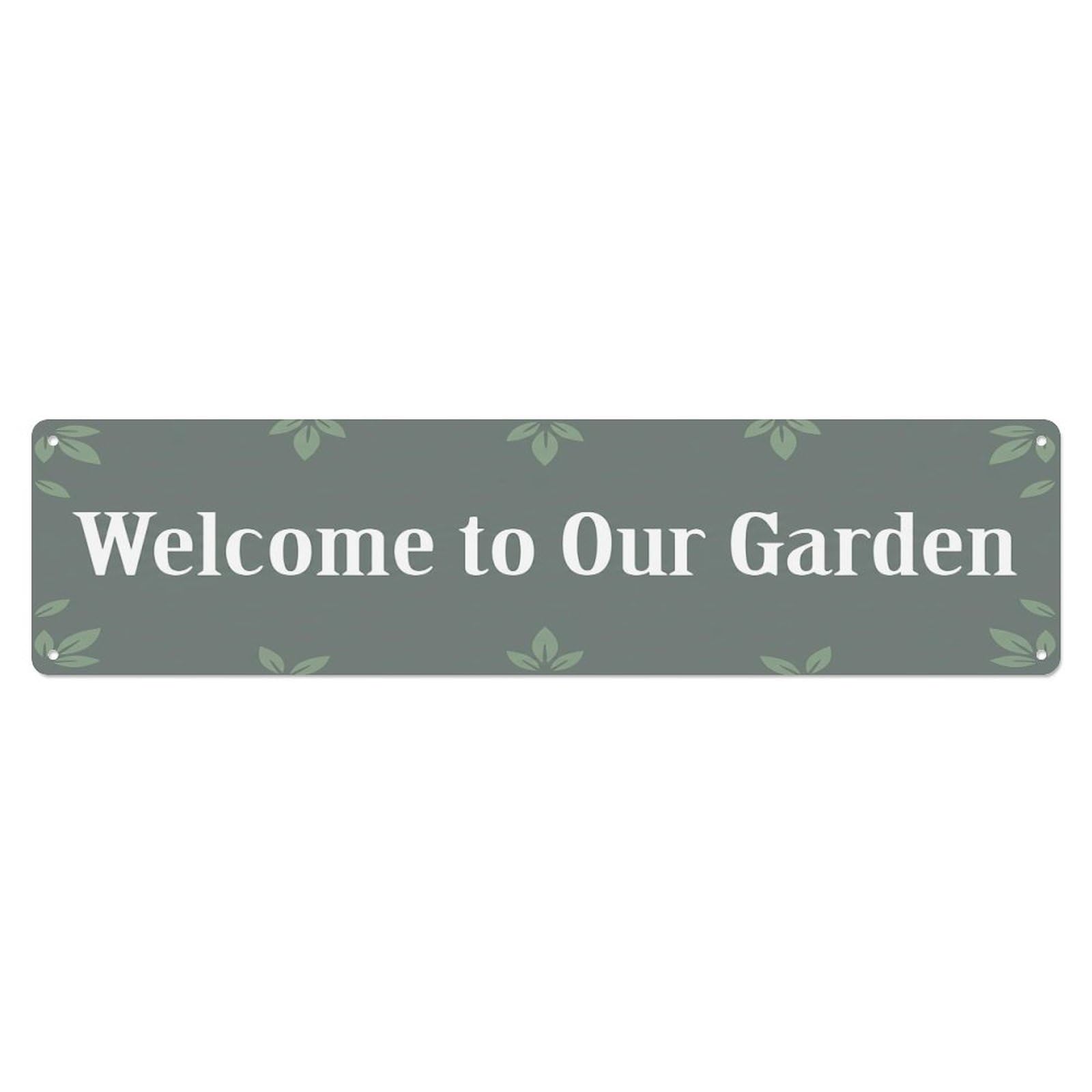 Vintage Welcome to Our Garden Sage Gray Metal Tin Sign