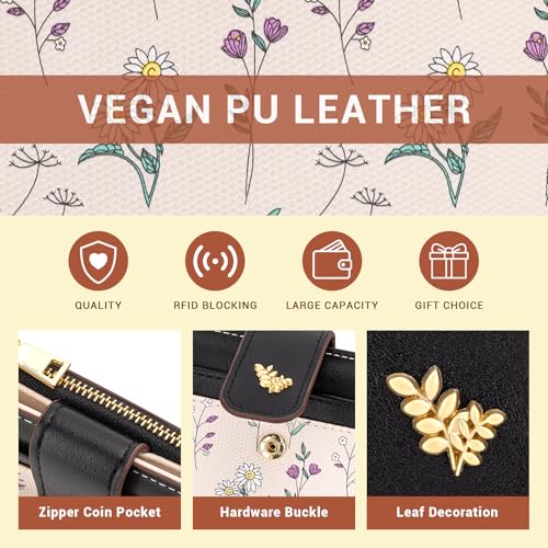 Image of YINHEXI Women's Wallet, Compact and Small Bifold PU Leather Card Holder, Mini Purse with Coin Pocket for Ladies, Girls (Floral Black)