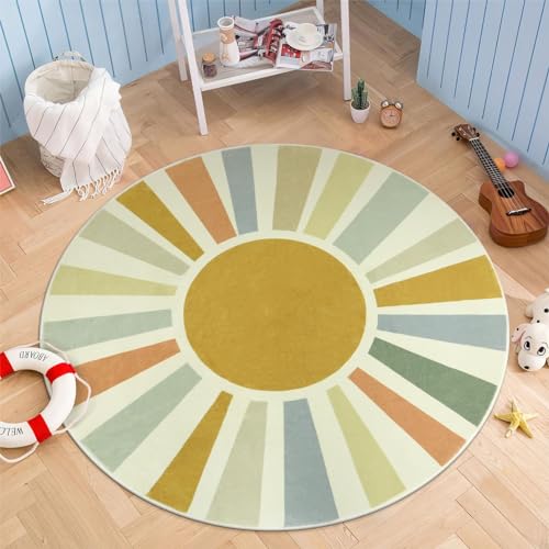 Tapete redondo bohemio 4 pies lavable para habitación infantil miniatura 1