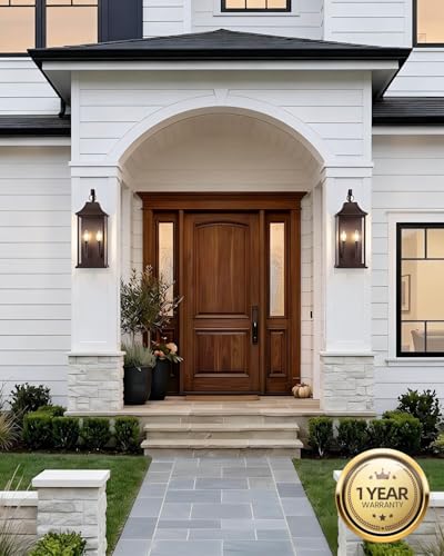 Image of RAYVO 21.5 inch Large Outdoor Wall Lights Modern Outdoor Wall Lantern with Clear Glass, Waterproof Exterior Lighting Fixture Outside Wall Sconce for Porch Garage Entryway Patio, Bronze, 2 Pack