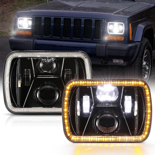 Image of Auxbeam 280W 300% Bright 5x7 Inch LED Headlights For Jeep Wrangler YJ Cherokee XJ H6054 H6014 7x6 Headlights With DOT Approved DRL Turn Signal High Beam Low Beam Headlamps For Comanche MJ GMC Savana
