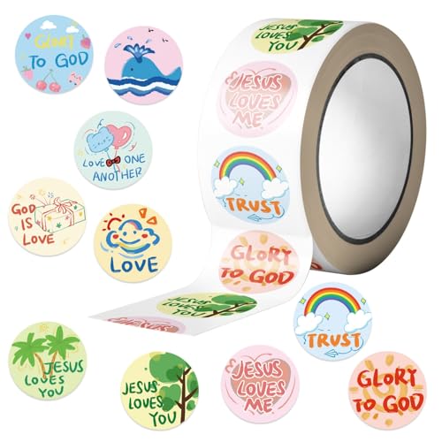 500Pcs Jesus Loves You Stickers 1 Roll 10 Styles Cute Christian Stickers Reward Cute Space Sticker Office Supplies Incentives Sticker Religious Party Favor Decal (Jesus Loves You)