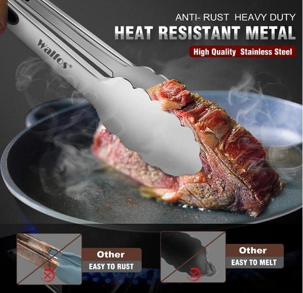 Walfos Kitchen Tongs - 30cm Heavy Duty Food Tongs, Stainless Steel and Non-Slip Heat Resistant Handle - Great for Cooking, Grilling, Turning and Barbecue - Image 3