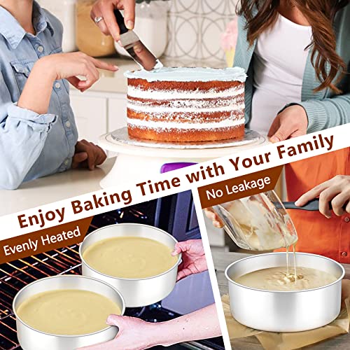 Onader 8 Inch Cake Tin, Stainless Steel Deep Round Cake Pans, Set of 2 Layer Cake Mould for Baking Wedding Birthday Christmas Tall Cakes, Heavy Duty & No Leakage, Mirror Finished & Dishwasher Safe - Image 5
