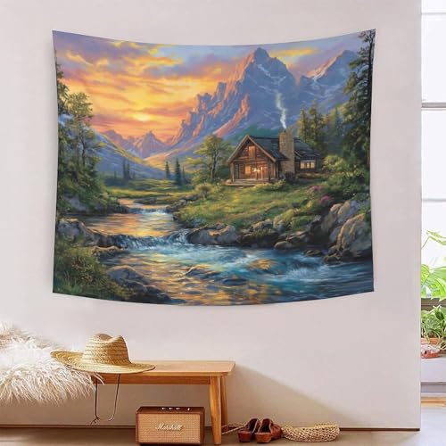 Couverture murale 3D chalet de montagne pour créer un cocon chaleureux dans la chambre